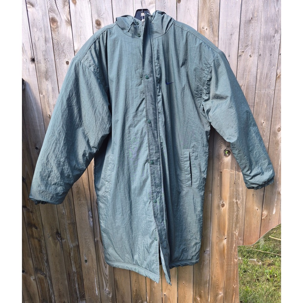 Vintage 90s Nike Silver Tag Long Bench Parka Jacket Sage Green Gorpcore Sz L